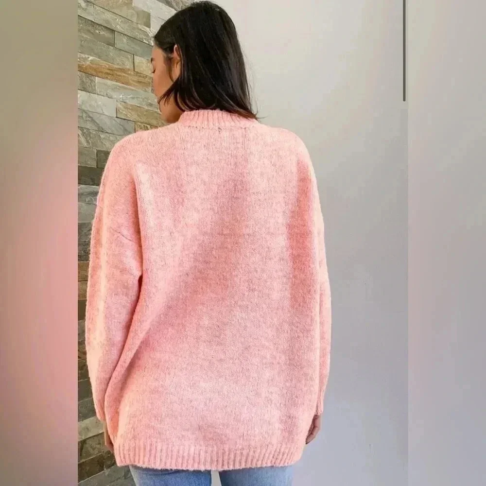 Positively Cozy Coral Pink Oversized Tunic Sweater